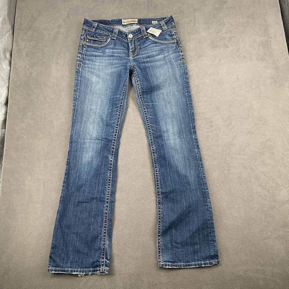 Mek Denim Bootcut Jeans Women 30x34 Blue Whiskered Stretch‎ Streetwear Americana
